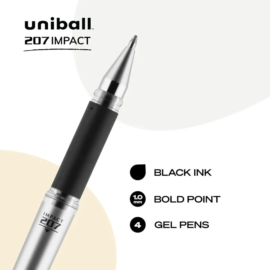 Signo 27 Impact Stick Gel Pen 4 Black Pens 1.mm Bold Point Gel Pens Smooth Writing ArchivalQuality Ink AcidFree Superior Comfor