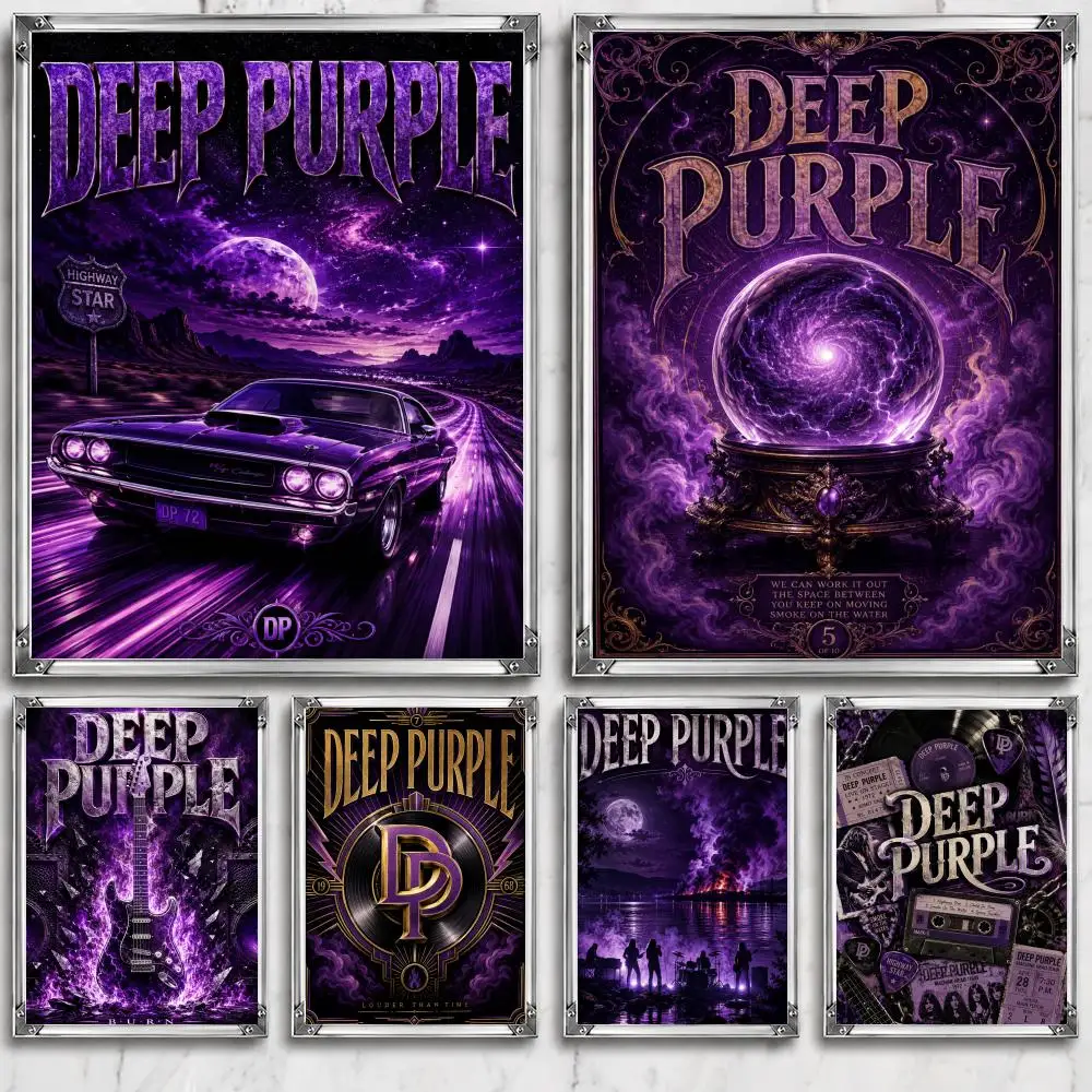 Affiche vintage D-Deep P-Purple, décoration murale auto-adhésive, imperméable et amovible, pour chambre à coucher, salon, bar, cadeau