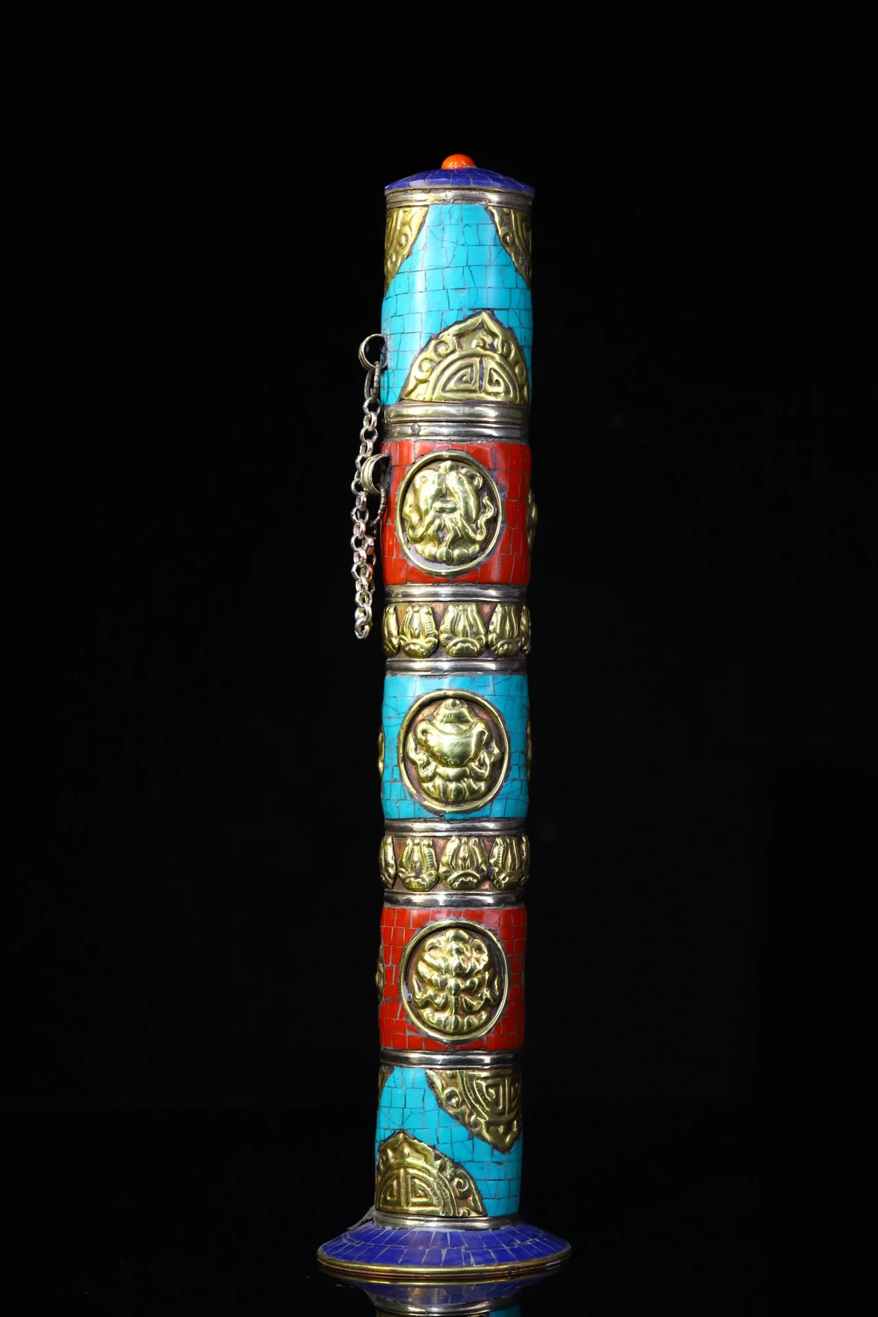 

10"Tibetan Temple Collection Old Bronze mosaic gem Gilt Auspicious Eight Treasures incense stick Buddha statue Town house