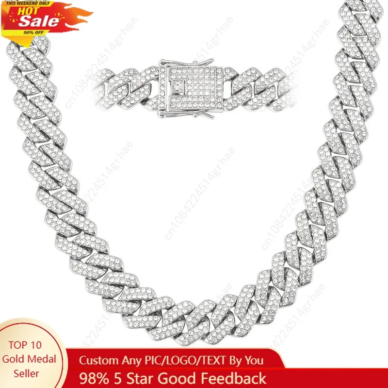 

Mens Cuban Link Chain Miami Cuban Necklace 18K Gold Silver Chain Diamond Cut Chains For Men Women 14mm Iced Out Hip Hop Jewelry