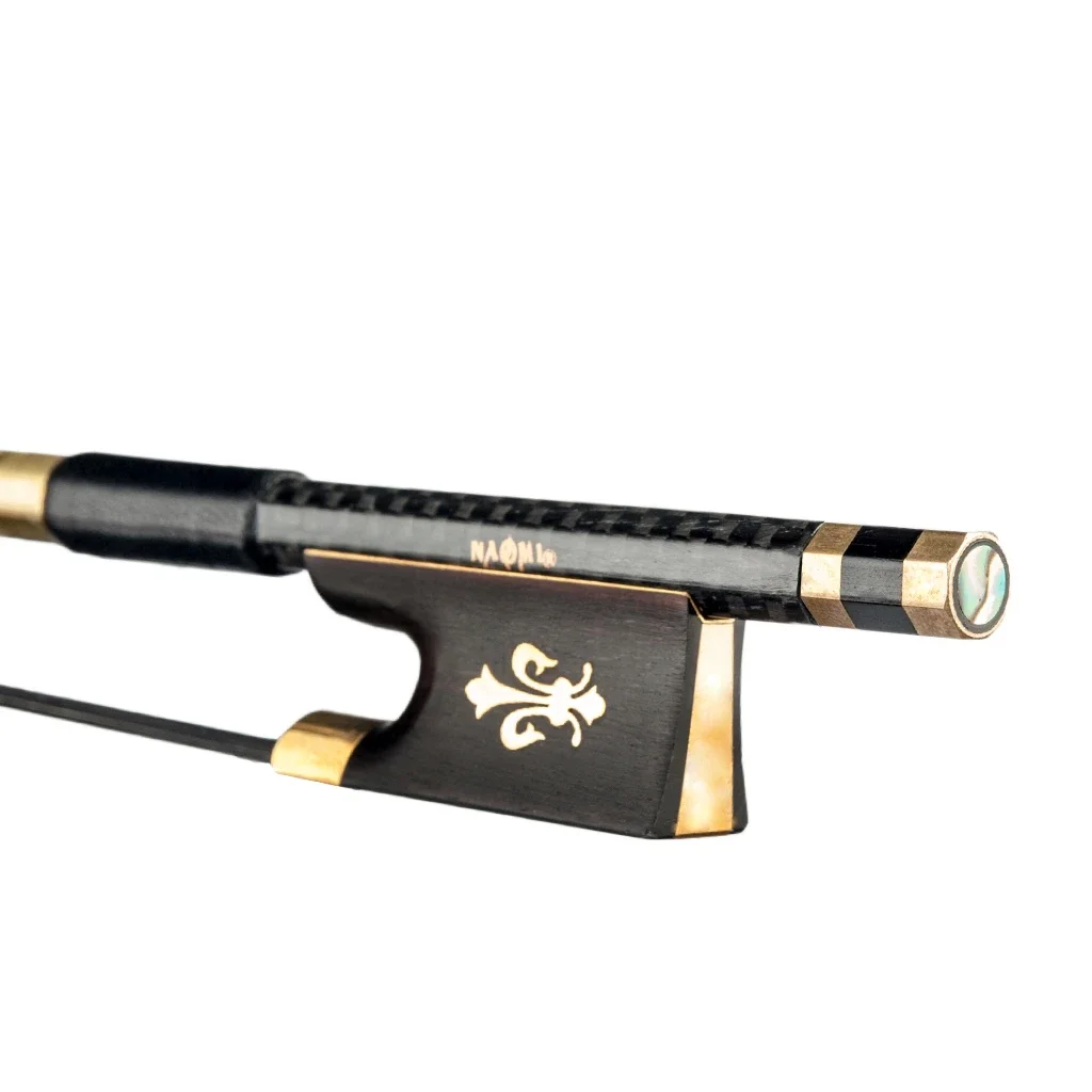 Mugig 4/4 Violin Bow Grid Carbon Fiber Round Stick W/Golden Fleur-De-Lys Inlay Ebony Frog Well Balance for 4/4 Violin