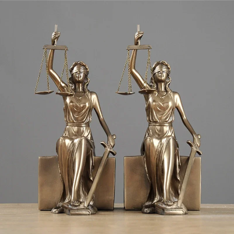 European Antique Greek Justice Goddess Statue Fair Angels Resin Bookends Sculpture Ornaments Study Room Decoration Gift