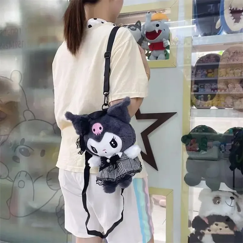 Sanrio Kuromi Plüsch-Puppen-Rucksack, niedlicher Cartoon, My Melody, tragbare Geldbörse, weicher Plüsch-Rucksack, Spielzeug für Mädchen und Kinder, Urlaubsgeschenke