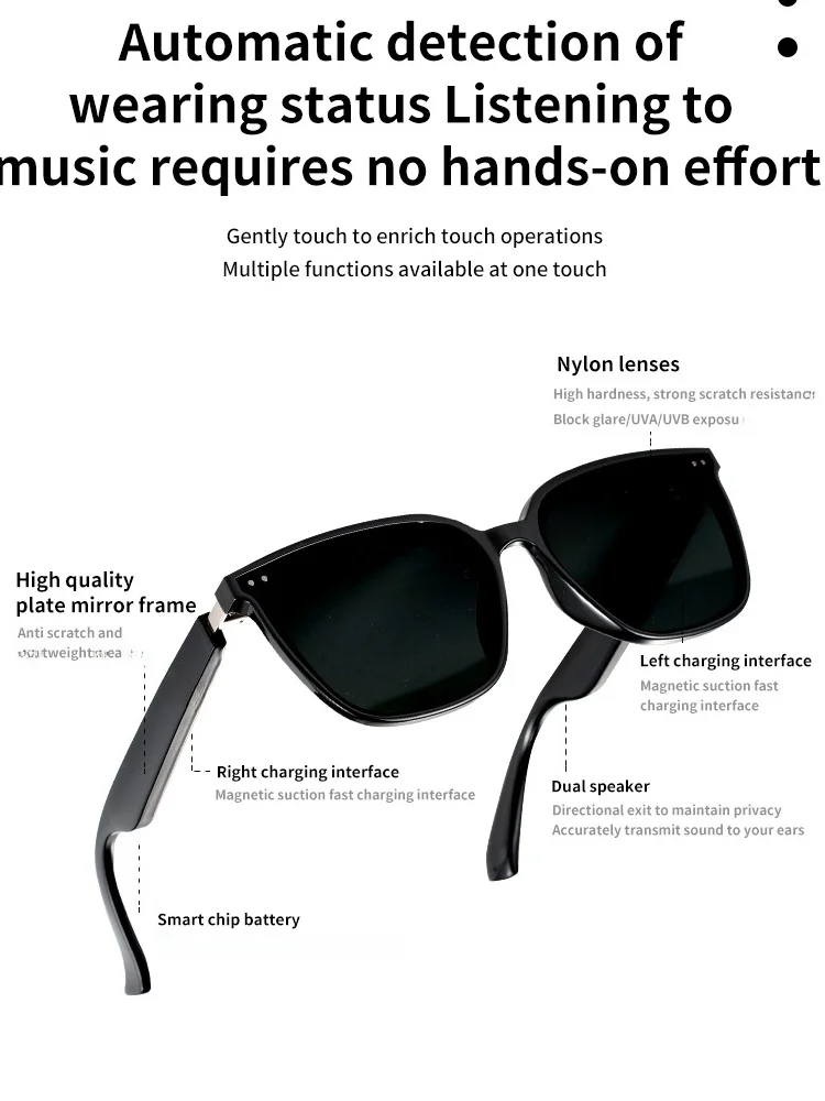 

Smart Bluetooth Glasses Voice Assistant Music Headphone Anti-blue Light Function Glasses Comfortable Wearing Experience