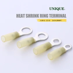 Heat Shrink Terminal Insulated Electrical Wire Cable Connector Auto 12-10 AWG Yellow Ring M4 M5 M6 M8 M10 M12