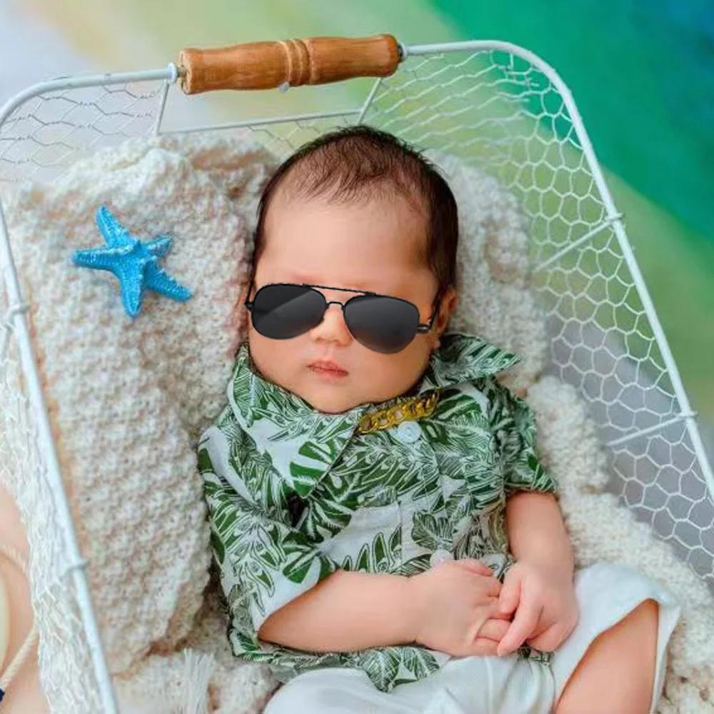 

Print Hawaiian Newborn Shirt Baby Button Photography Props Beach Short Sleeve Photo Outfit For Studio Shoot Props Accessories