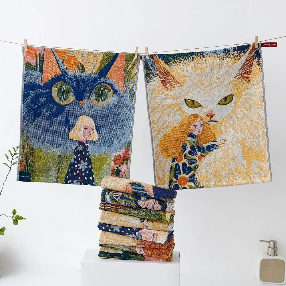 New 34x40cm Large Hand Towel Cartoon Quick Dry Kitchen Towel 4 Layer Cotton Gauze Decorative Tea Towel Home Restaurant