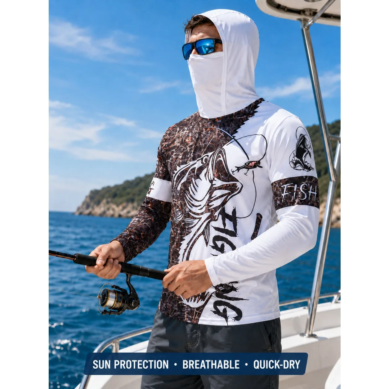 MALFC 1PC Men Hood Fishing Shirt long sleeve fishing t shirt uv protection Fishing Apparel
