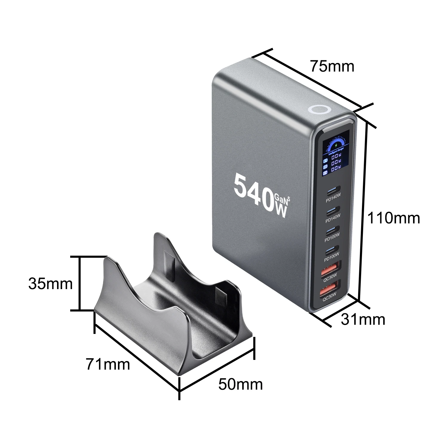 540W Multi-Port GaN Desktop-Ladegerät mit LCD-Bildschirm | 140W PD3.1 Schnellladegerät für MacBook, iPhone 16 17, Samsung, Laptop, Tablet – Detail 12