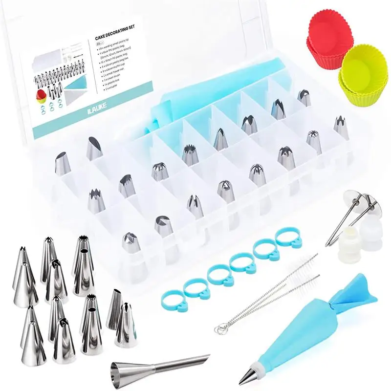 88PCS Piping Bag Tip Set Baking Butter Stainless Steel Nozzles Reusable Pastry Cake Decorating Tools Cookie  Frosting Kitchen