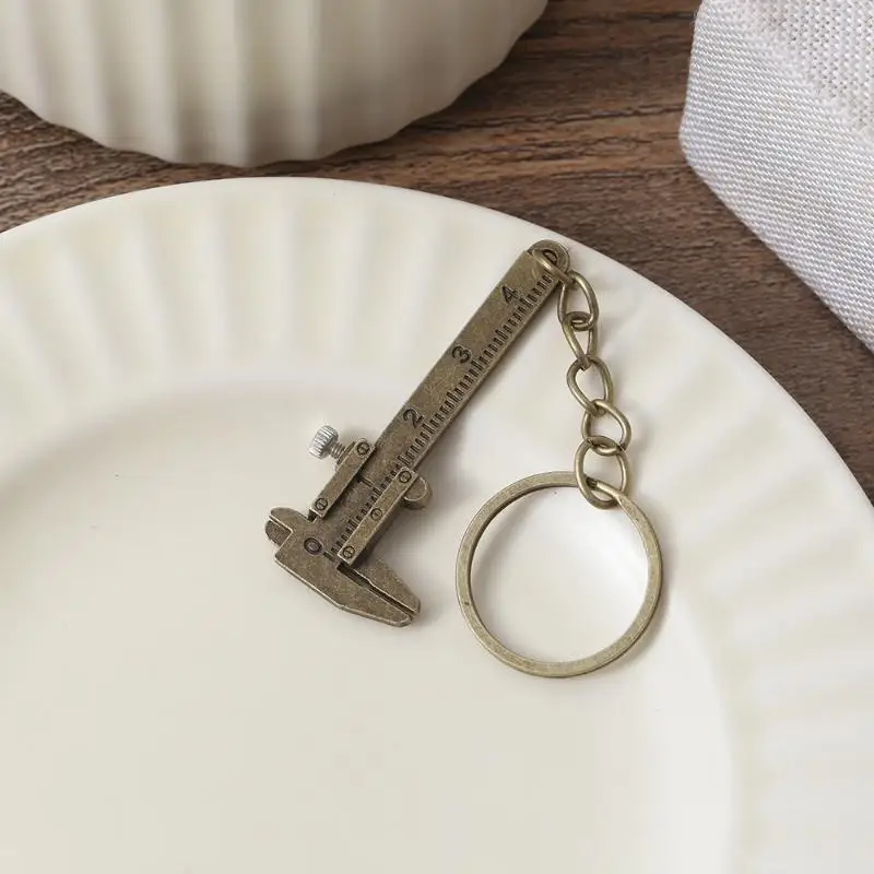 Portable Mini Vernier Caliper Keychain Mini Metal Ruler Car Key Chain Movable Vernier Caliper Ruler Model Keychain Keyring Gift