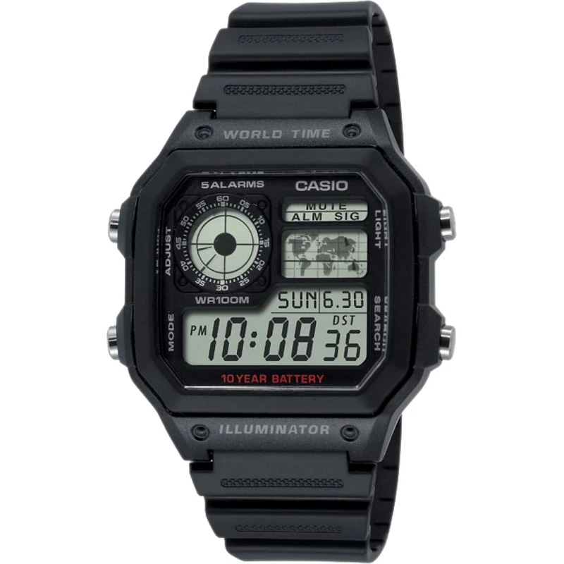 Casio ae-1200wh-1av youth men's watch black digital. 100 meters.