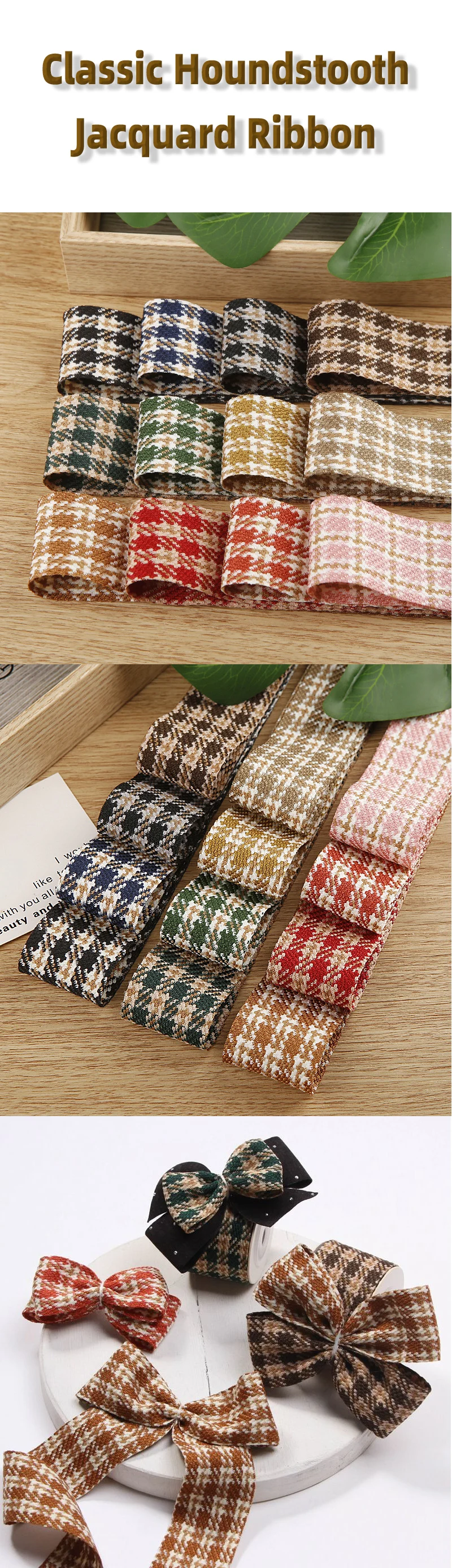 5 Yards Retro klassisches Jacquardband Hahnentritt-Brokatband für Schleifen, Blumensträuße, Geschenkverpackung, Kleidung, Nähen, DIY-Zubehör – Detail 2