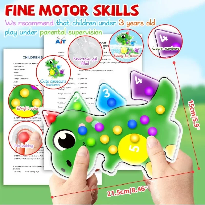 Dinosaur Montessori Sensory Toys for Toddlers Color Sorting Squeeze Fidget Toys Fine Motor Skills Game Easter Gifts for Kids