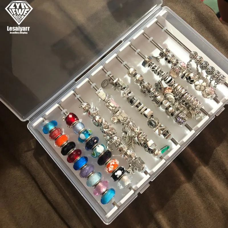 Acrylic Charms Beads Display Rod Tray Box Fit Trollbeads Chamilia Troll Biagi Box Charm Beads Storage Case Loose Beads Boxes