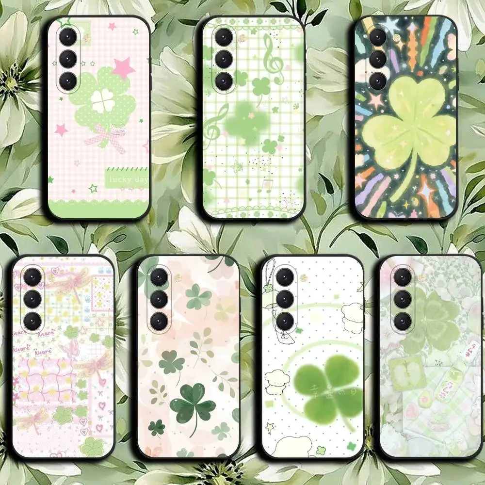 Green Clover Phone Case For Samsung Galaxy A52 A42 A32 Black Cover A22 A12 A02S A72 A73 A51 A41 A31 A21S A71 A40 A30S A20S