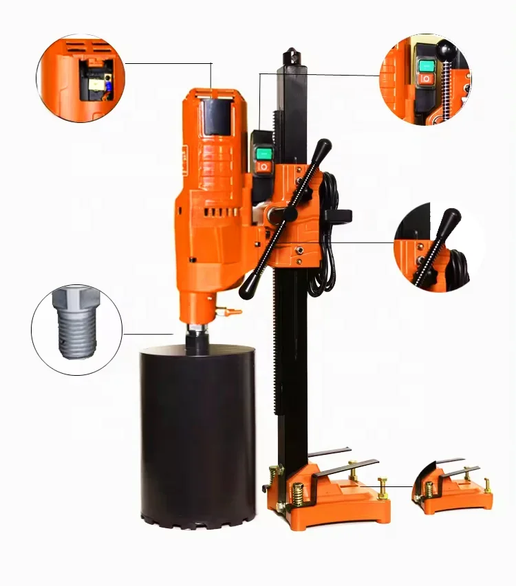 EKIIV 3950W Diamond Core Drilling Machine 255mm 250mm Diamond Core Drill Rig with Stand and Drill Bits Wet Dry Core or Diamond