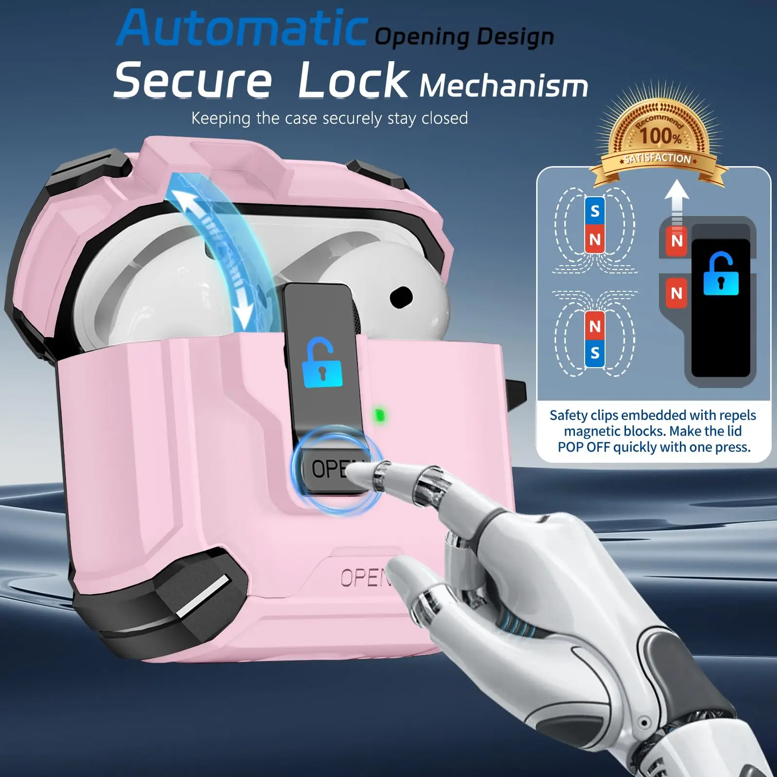 for 2025 New Airpods Pro 3 Case Compatible with Magnetic safety lock Earphone Cover TPU+PC Cover for AirPods 4/AirPods Pro 2 3