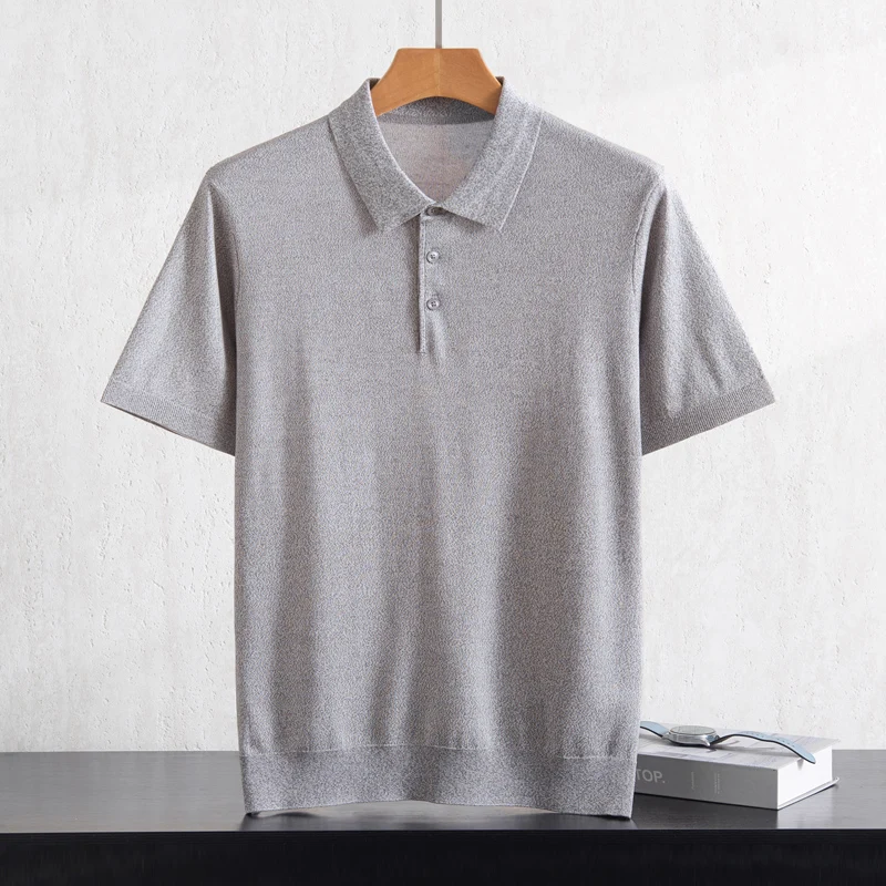 Men's Summer Knitted Short-Sleeved Polo Collar Made of 100% Lyocell Natural Recycled Fiber, Versatile for Business and Leisure