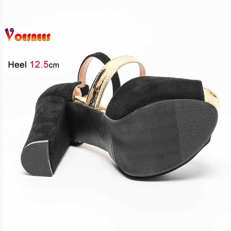 2025 جديد النمط الروماني اللمحة تو الصنادل 12.5 سنتيمتر سميكة عالية الكعب النساء الجلد المدبوغ أحذية الحفلات الكاحل مشبك الصيف منصة الصنادل السوداء #6