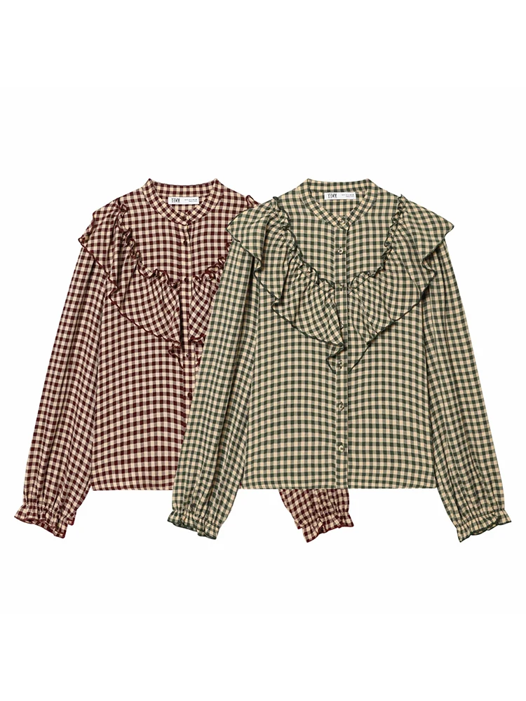 

Women Blouses Tops Spring New Fashion Plaid Layered Elegant Women's Shirts Tops Chic Street Single-breasted Tops
