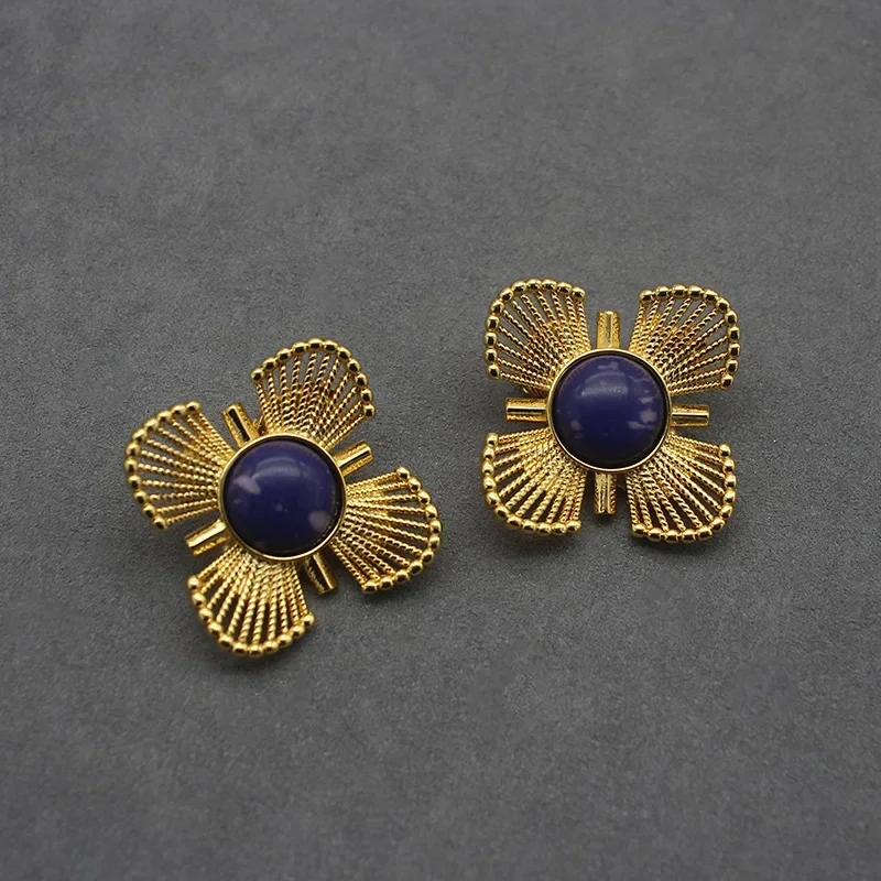 European and American Flower Stone Blue Retro Vingtage Vintage Niche Jewelry Ear Clip