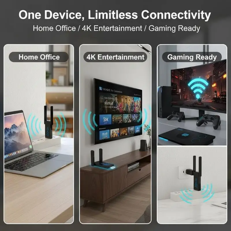 1300Mbps USB 3.0 Dual Band WiFi Dongle Wireless Adapter Plug and Play No Driver for Seamless Gaming Networking