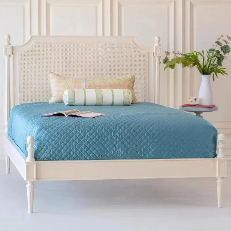 Nordic solid wood double  1.8 rattan bed master bedroom modern simple oak 1.5 meters rattan bed