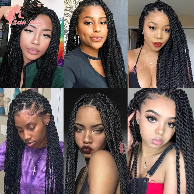 Wig Kepang Rambut Sintetis Model Goddess Twist untuk Wanita Kulit Hitam, Wig Kepang Faux Locs Burgundy Full Lace, Wig Kepang Box Braid Lace Front