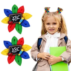 ncmama 2Pcs ABC Letter Print Hairpin Flower Hair Clip for Kids Girls Handmade Flower Barrettes Back To School Hair Accessories