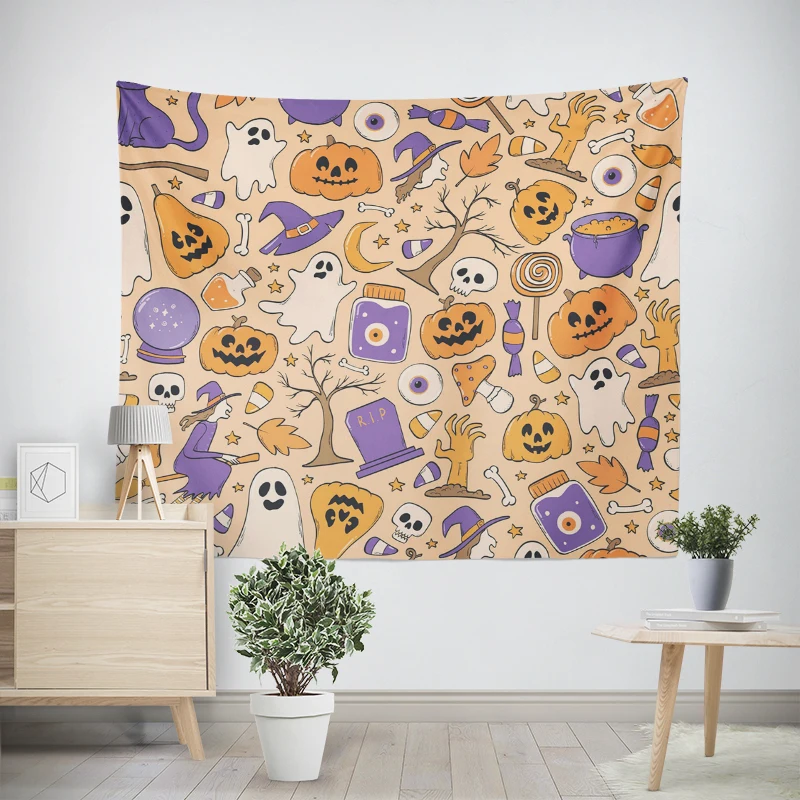 Tapeçaria de parede para decoração de quarto, quarto moderno, quarto estético, arte da parede, tecido grande, halloween, engraçado, outono