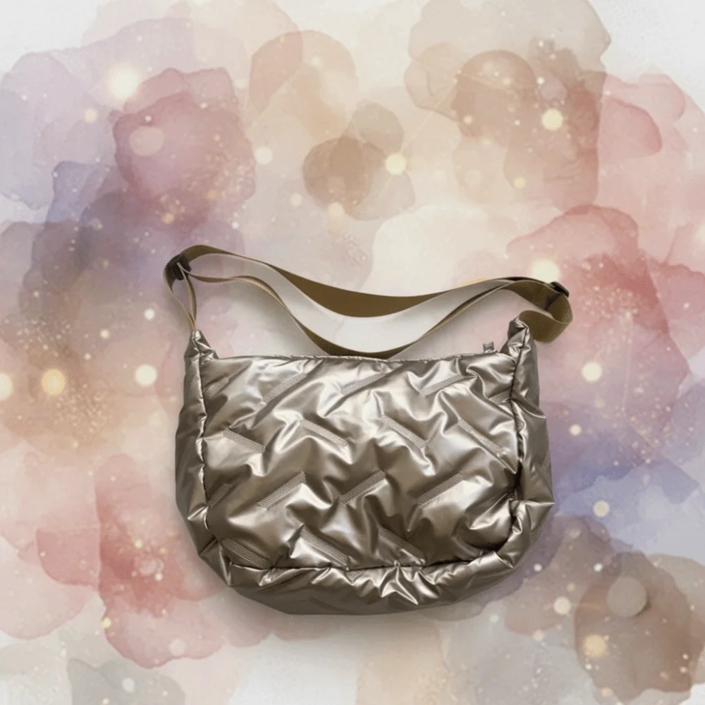 Dumpling Bag Bright Space Cotton Tote Bag Large Capacity Korean Style Crossbody Bag Shoulder Bag Solid Color Nylon Handbag