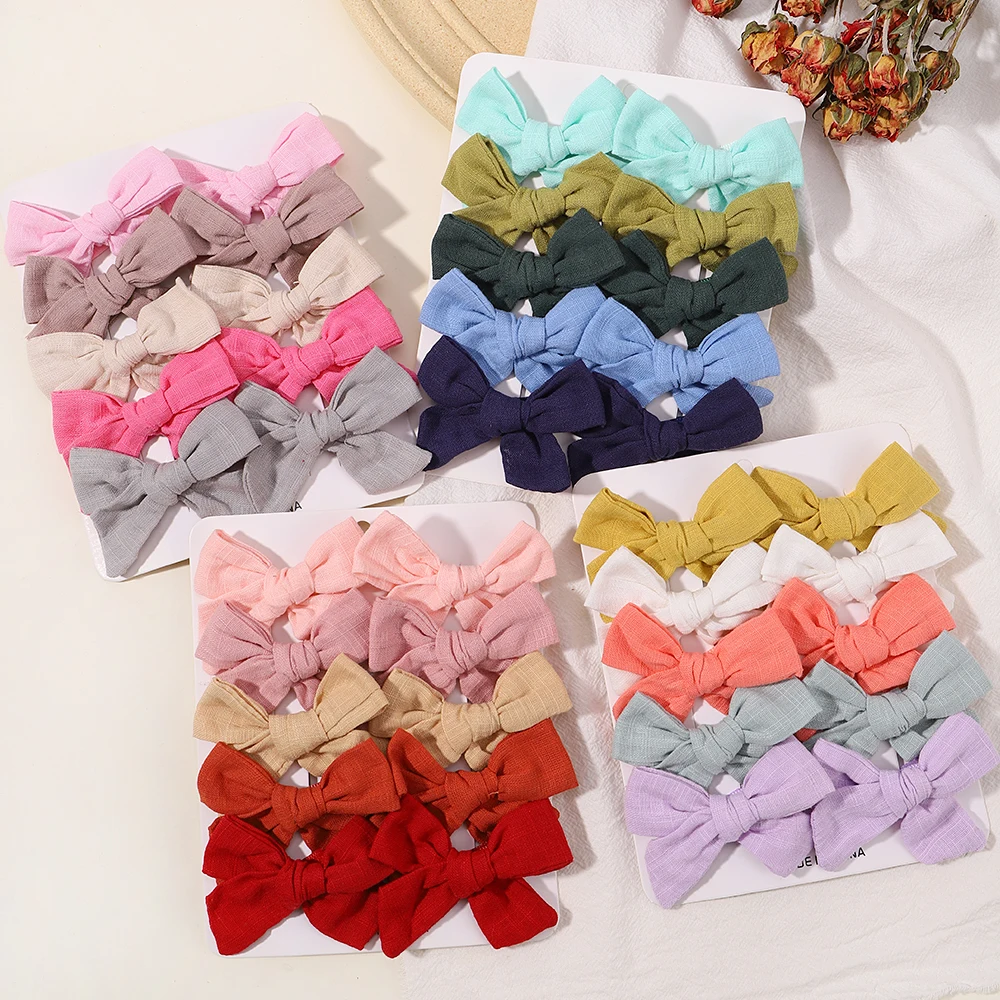 8/10PCS/Set Baby Bowknot Hairclips for Hair Set Cotton Printe Hairgripes Girls Bangs Solid Cloth Bow  Hairpin Toddler Headwear