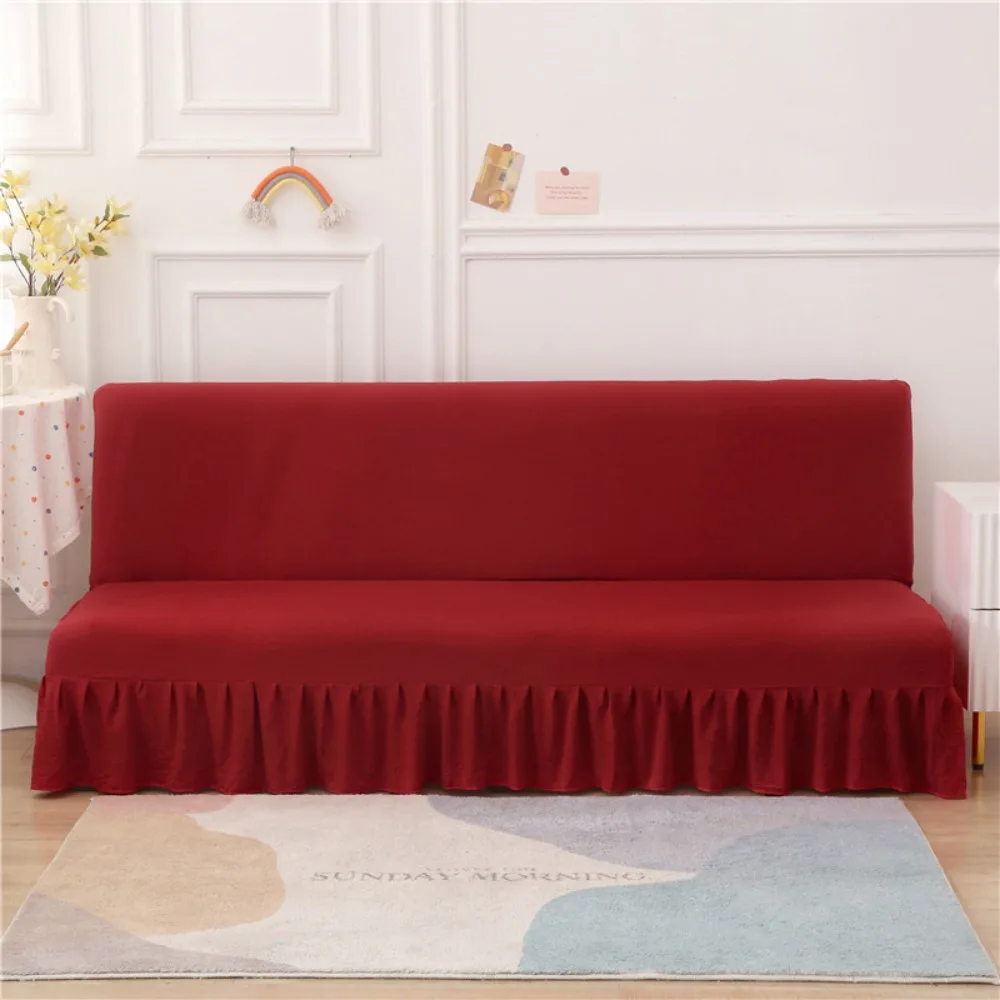 Elastic Armless Futon Sofa Cover with Skirt Stain-resistant Sofa Slipcover Breathable Skin-friendly Folding Sofa Bed Cover