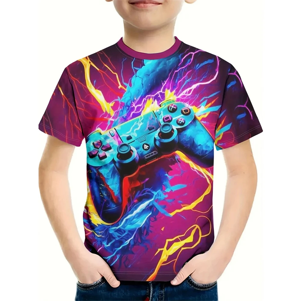 Kids Gamepad Graphic T Shirt For Men 3D Print Game Controller T-shirt Cool Boy\'s T-shirt Casaul Crew Neck Short Sleeve Tee Shirt