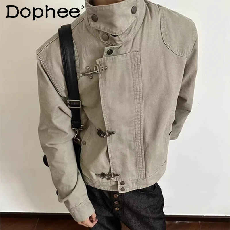 

Men Women 2025 Spring Autumn New American Style Retro Solid Color Coats Male Tooling Jacket Trendy Airplane Button Lapel Jackets