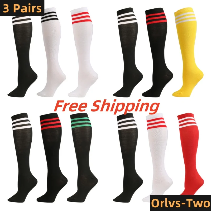 3 Pairs About 60cm Black White Wine Red Striped Women Long Socks Thigh High Nylon Stockings Breathable Over Knee Girls