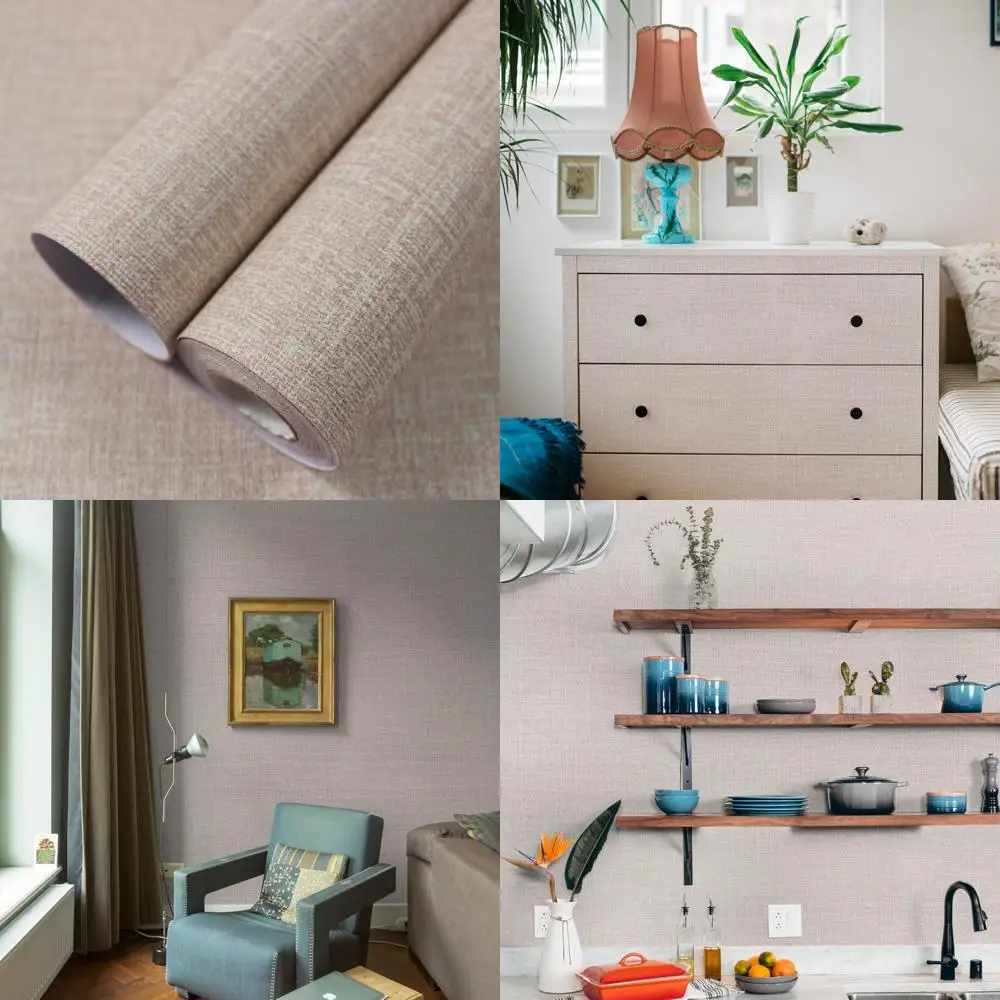 ورق جدران قابل للتقشير واللصق من الكتان الصناعي للخزائن، 23.6 بوصة × 472 بوصة، ورق اتصال من القماش المزخرف، سهل التركيب #1