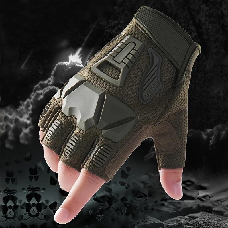 1 Pair Motorcycle Gloves Men Hard Shell Tactical Hunting Shooting Knuckle Protection Sports Half Finger Cycling Bike Gloves