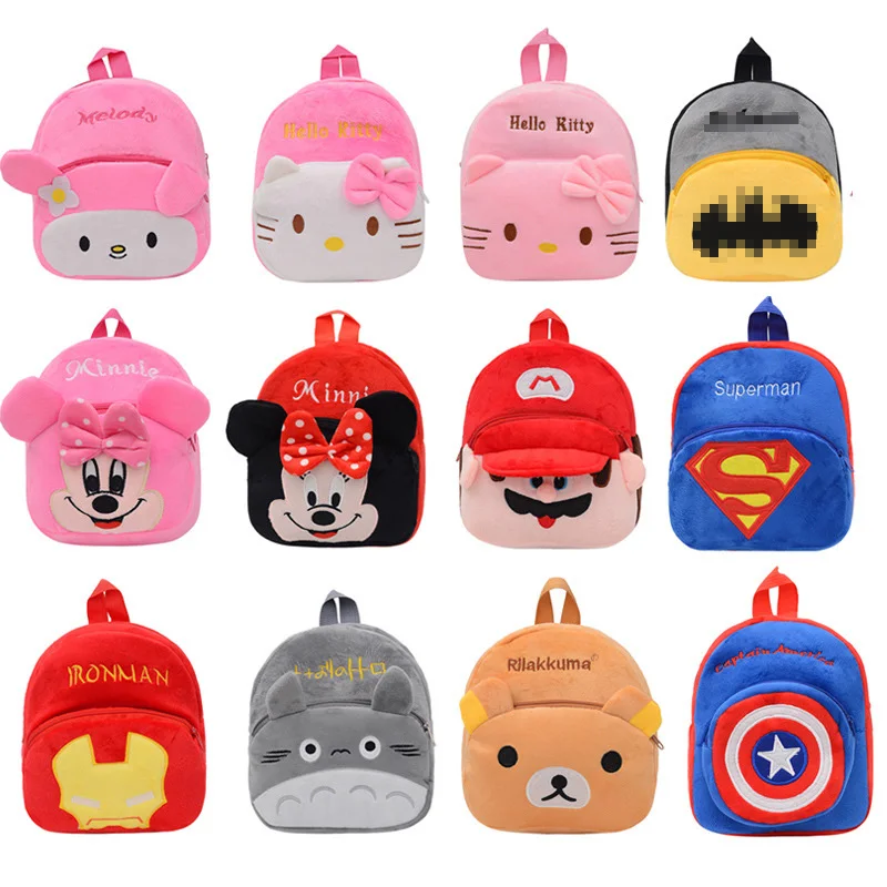 Disney Marvel Anime Children Plush Backpack Mickey Mouse Hello Kitty Spiderman Cartoon Kindergarten Schoolbag Baby Kawaii Bag