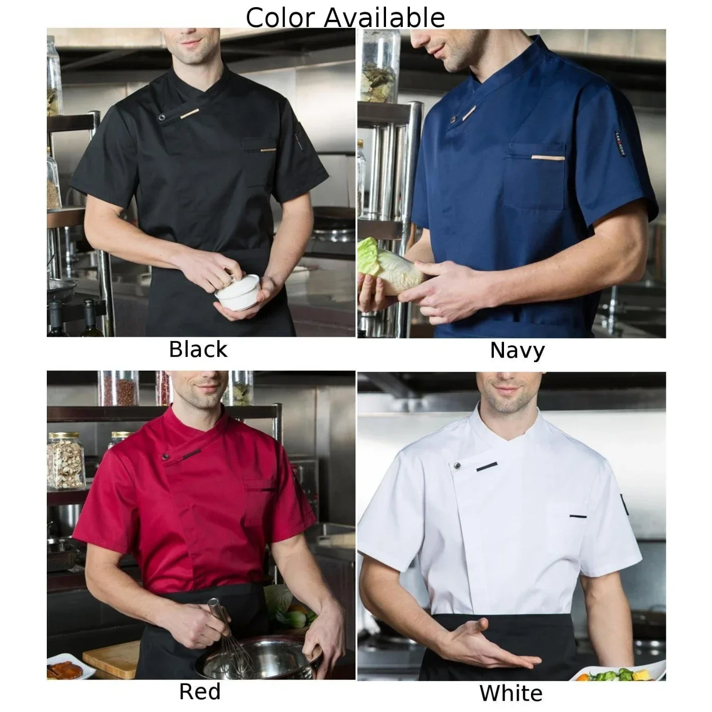 Masculino e feminino casual chef trabalho chef manga curta camisa respirável trespassado