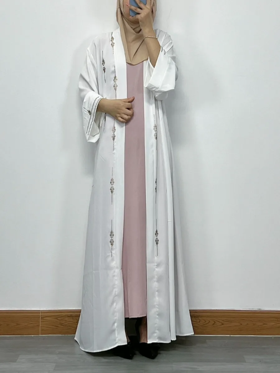 Women Eid Muslim Abaya Modest Long Robe Pearls Loose Ramadan Morocco Dubai Cardigan Diamonds Abayas Kaftan Vestidos Arab