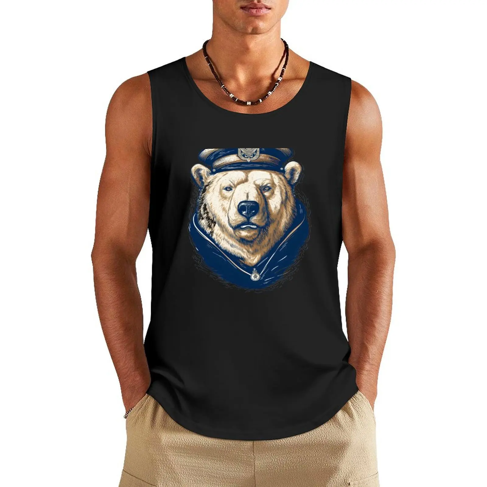 

sailor captain bear fur seal Tank Top summer clothes for men mens clothing gym shirt men
