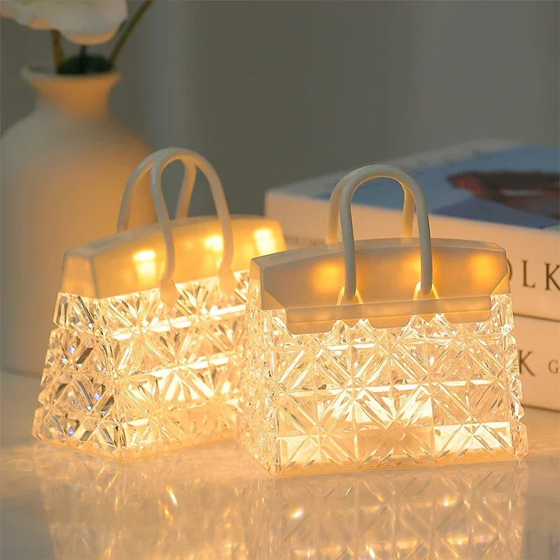 Creative Night Light Acrylic Crystal Handbag With Hand Gift for Children\'s Gift Bedside Atmosphere Deco Led Small Table Lamps