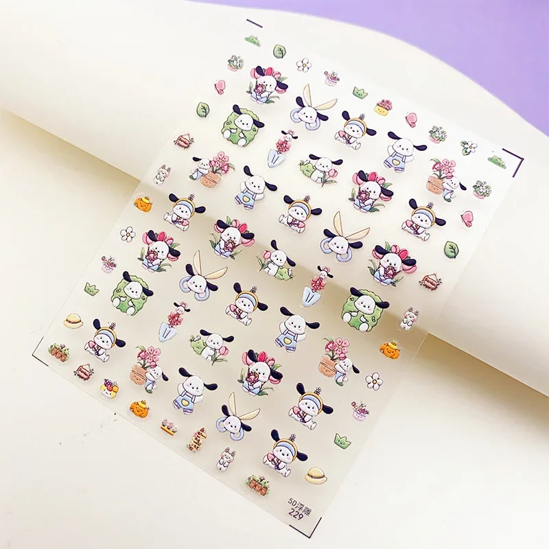 1 Piece of Sanrio Pochacco Nail Stickers Embossed 5d Cute Cartoon Anime Stickers Nail Art Decoration DIY Accessories