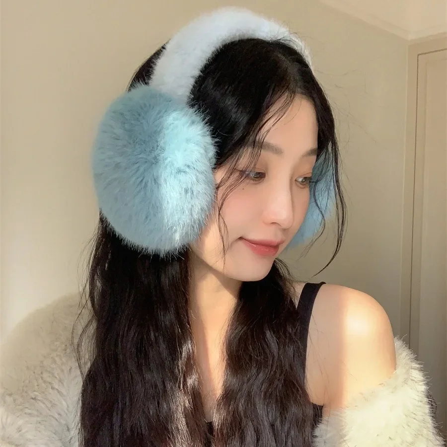 Sweet Frozen Blue Earmuffs Exquisite Imitation Rabbit Fur Soft Comfortable Ear Cover Winter Outdoor Woman Man Warm Accessories