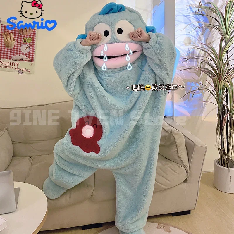 Sanrio Anime Kawaii Hangyodon Pajamas Female Quirky One-piece Cos Cartoon Coral Velvet Thickening Suit Girl Birthday Gift