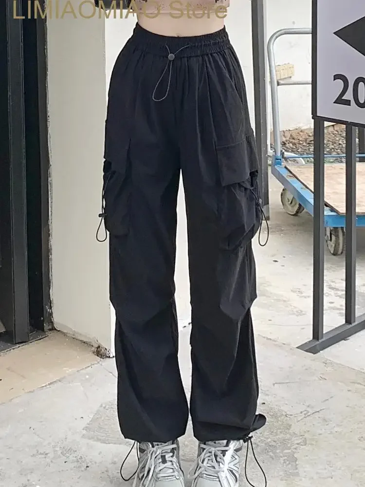 New Korean Style Fashion Cargo Pants Women Pockets Vintage Casual Pants Female High Waist Designer Streetwear Pants