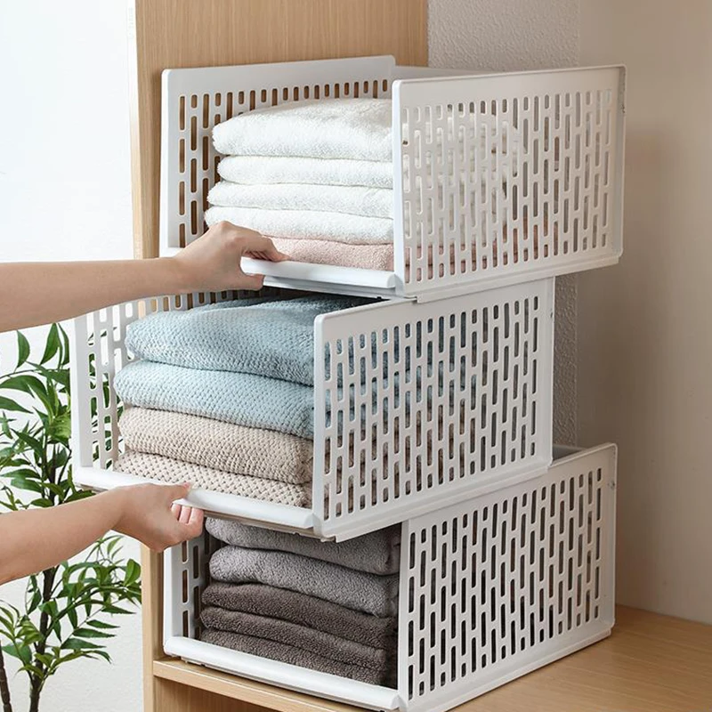 Stackable Wardrobe Drawer Cabinet Organizer Shelves Clothes Closet Storage Box Modern Mesh Design Storage Rack Assembled Drawer