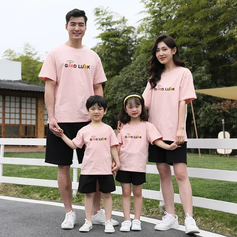 Family Look Cotton Clothes Mom Dad Tees Family Matching T-Shirts Mother Daughter Tops Father Son Shirt Baby Girls Boy Jumpsuits